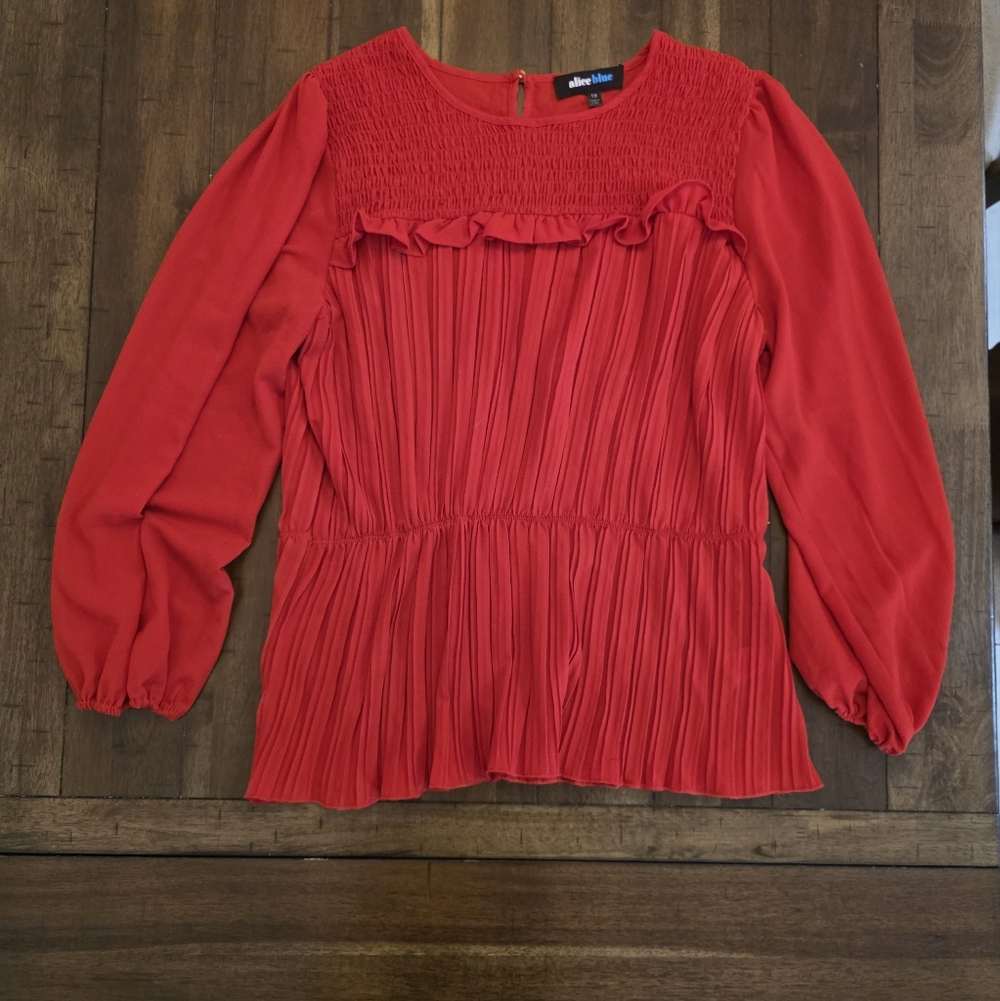Alice Blue Vibrant Red Smocked Blouse